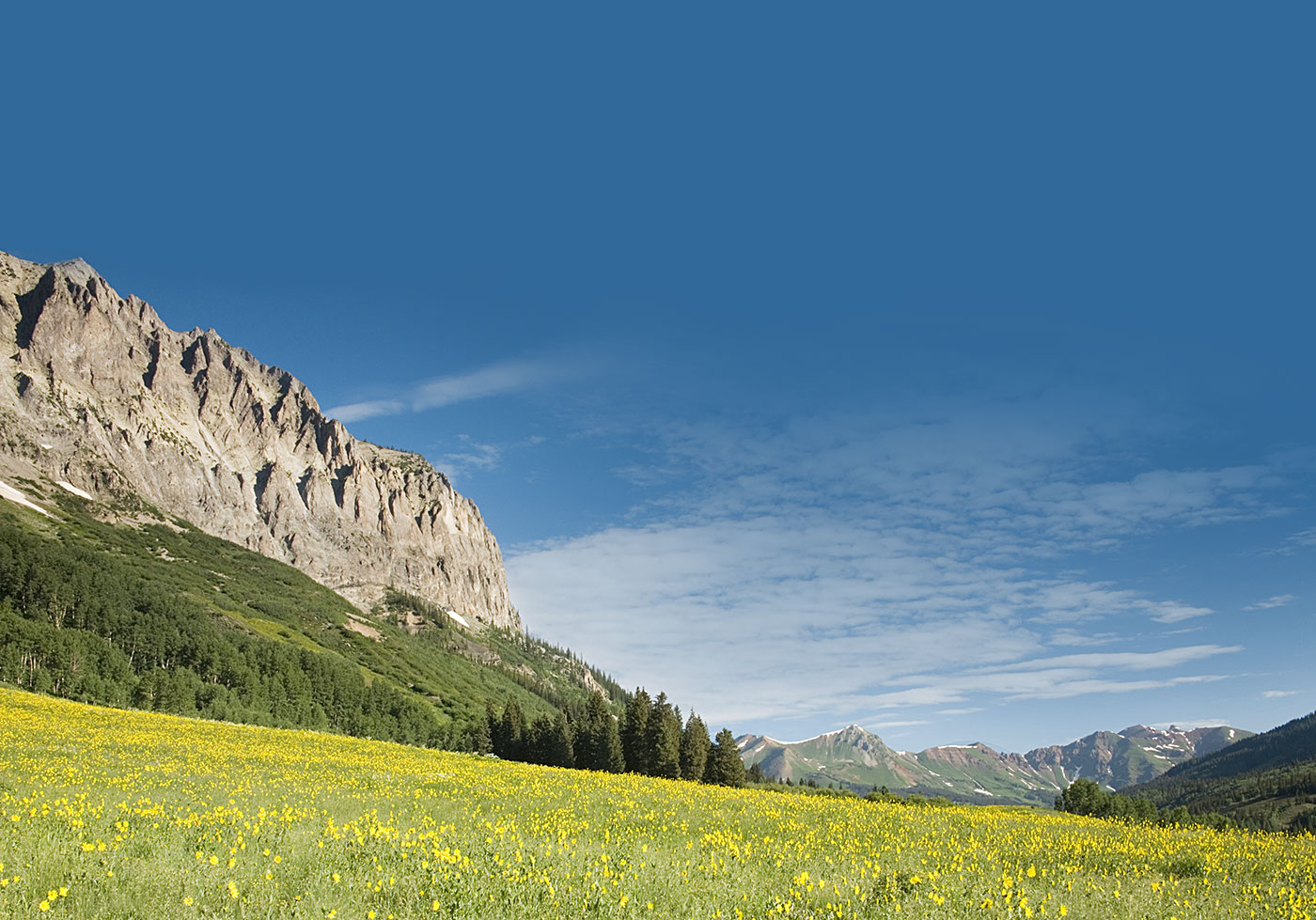 Meadow at the bottom of a mountain